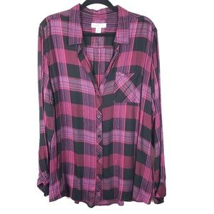 ALC Fuschia Black Plaid Buffalo Check Button Up 2X